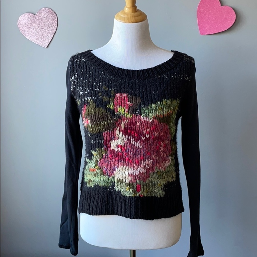 Free People Magic Rose Boho Sweater Black